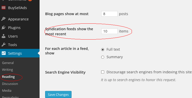 how to limit number of wordpress posts in rss feed