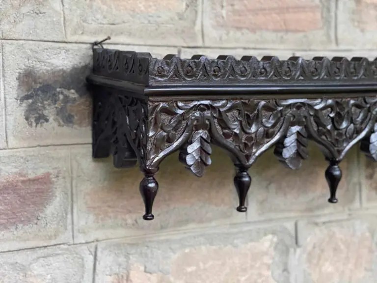 Carved Wooden Wall shelf, Vintage Style Rustic Finish Wall Shelf Home Decor - Purana Darwaza