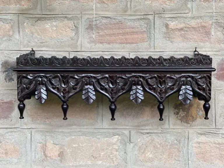Carved Wooden Wall shelf, Vintage Style Rustic Finish Wall Shelf Home Decor - Purana Darwaza