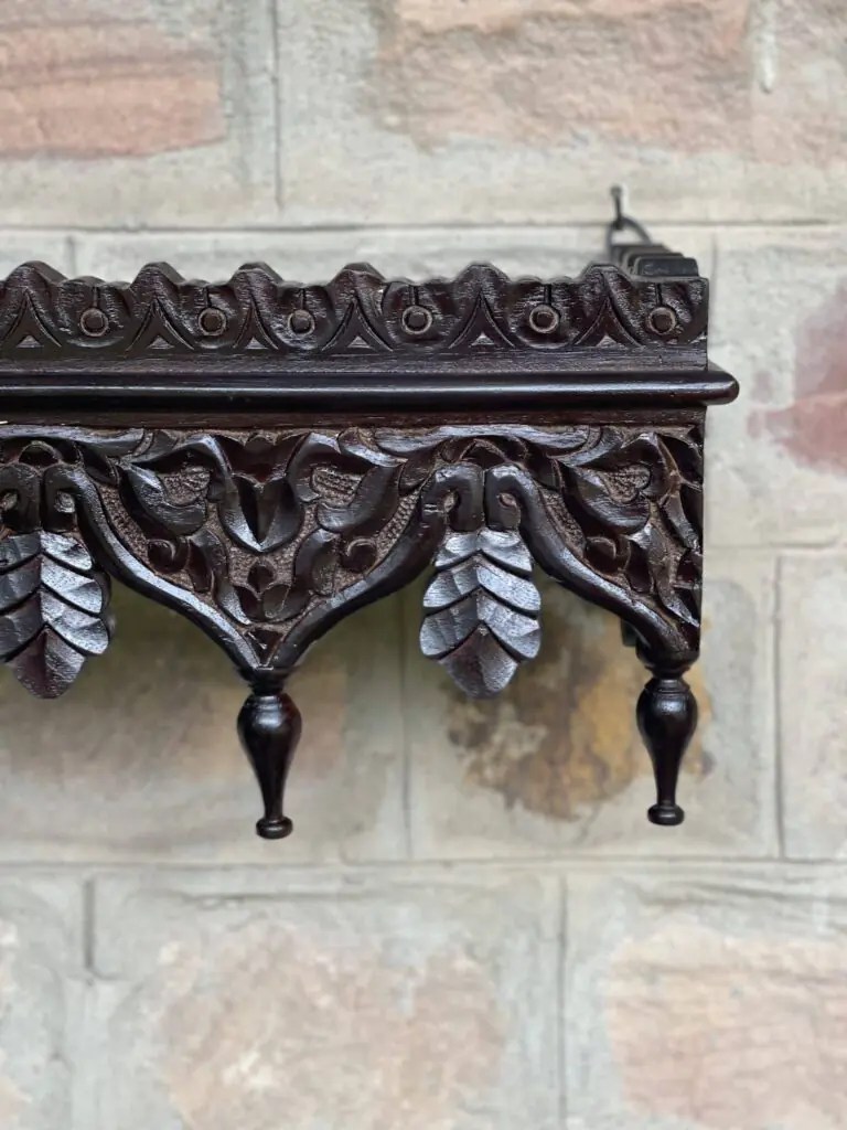 Carved Wooden Wall shelf, Vintage Style Rustic Finish Wall Shelf Home Decor - Purana Darwaza