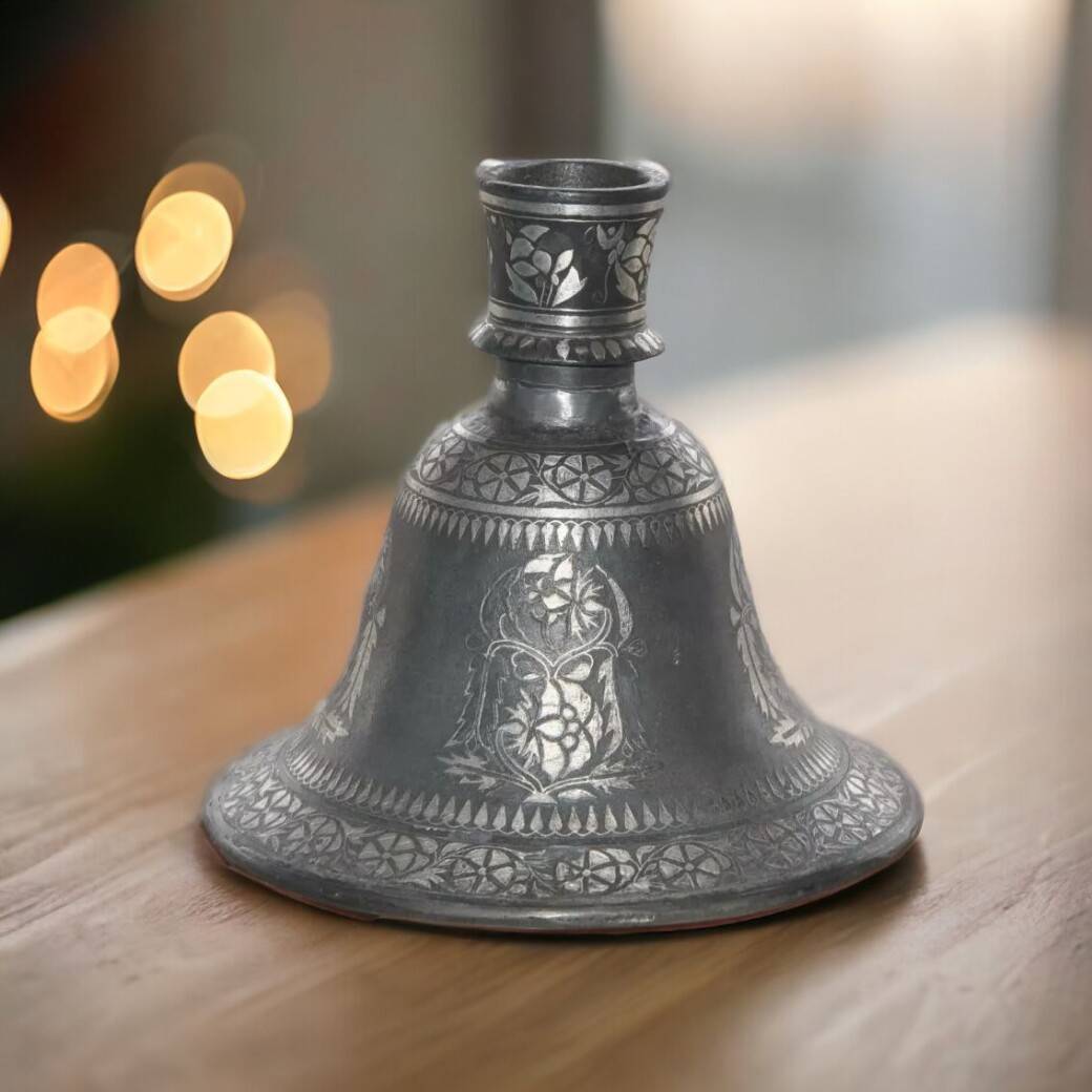 Chamak Vintage Bidri Work Silver Inlay Hukkah Base