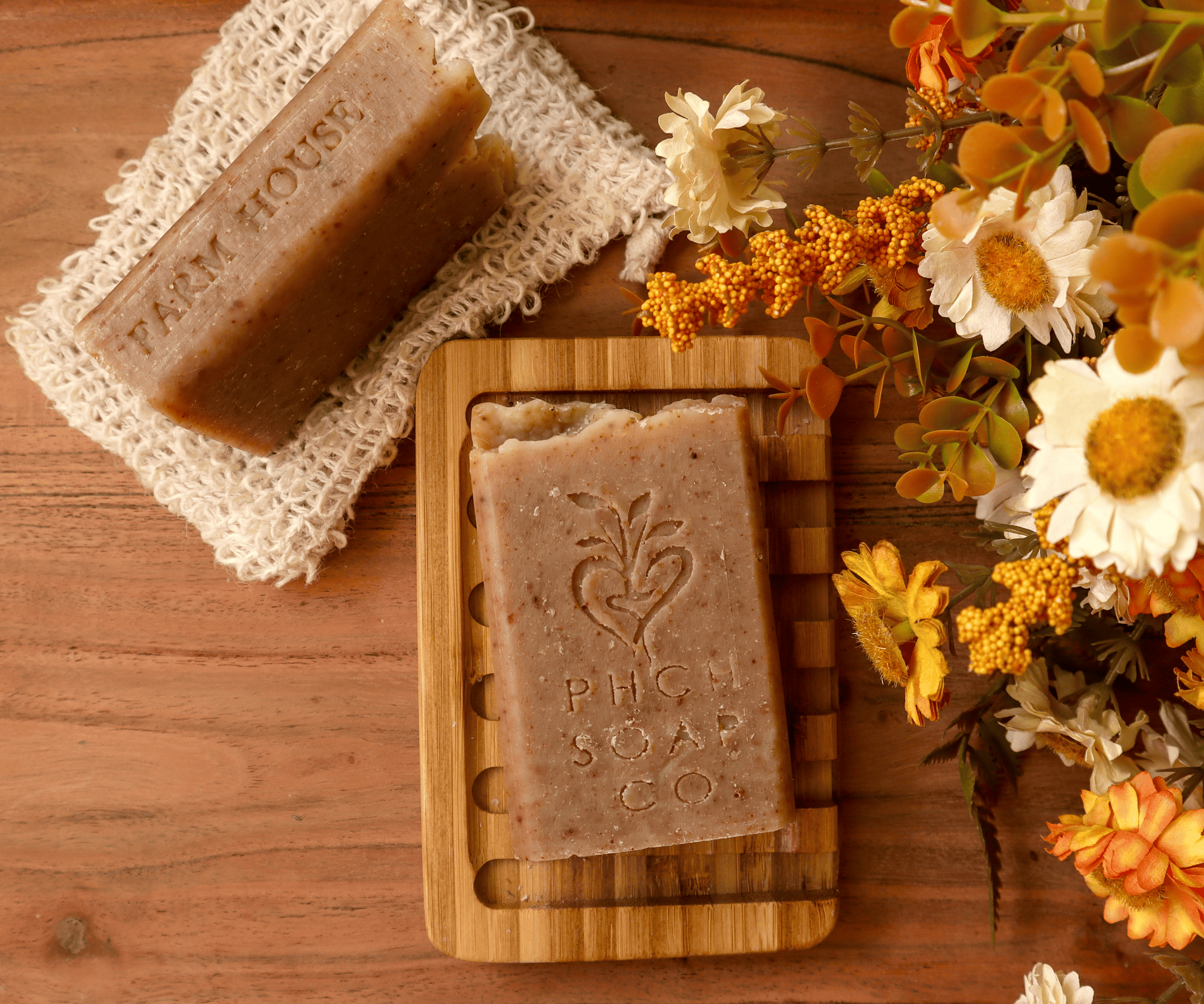 Farmhouse Soap with fall foliage