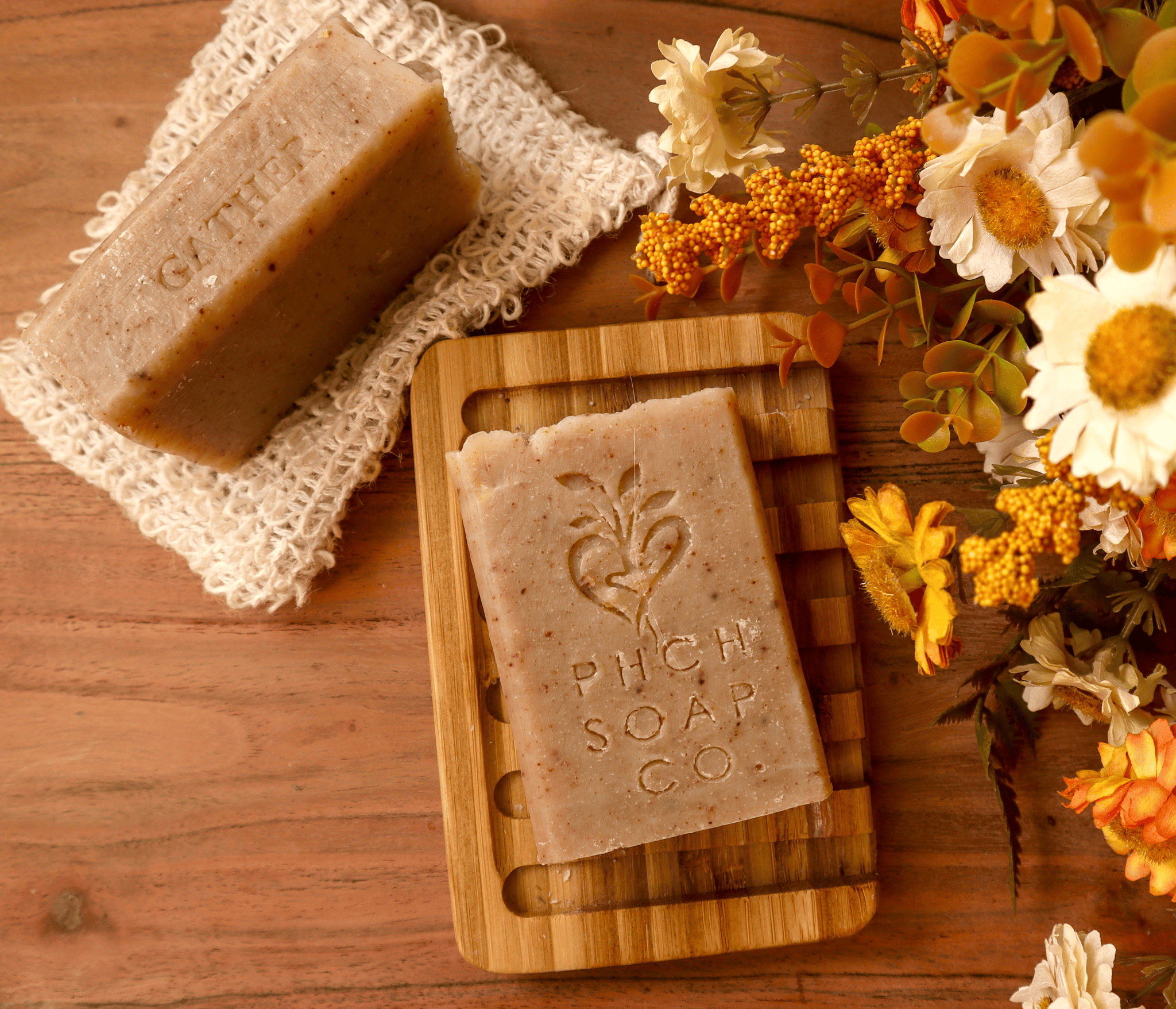 Gather soap with fall flowers