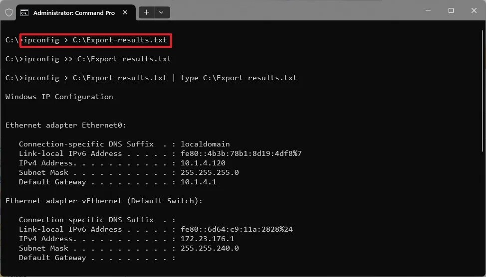 Command Prompt save output to file