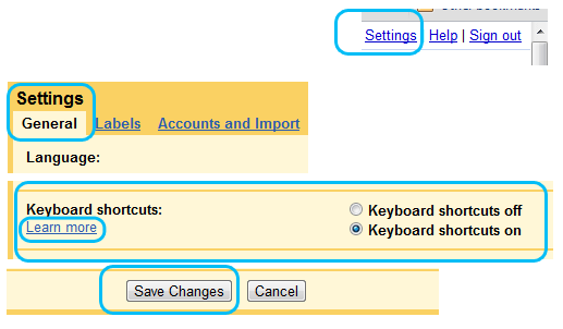 Enable Gmail Shortcuts
