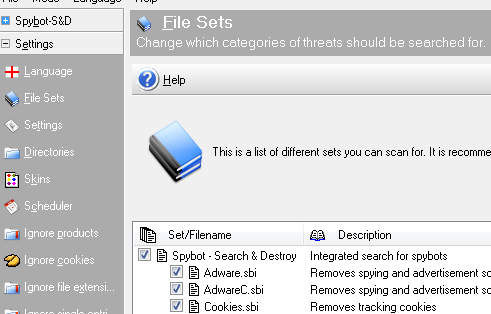 Spybot - Search & Destroy - File Sets