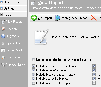 Spybot - Search & Destroy - View Reports