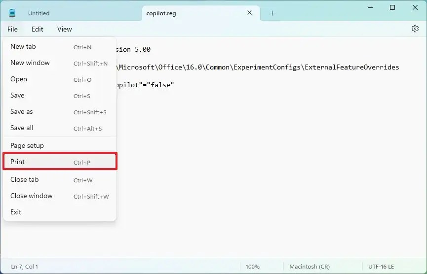 Windows 11 Print option