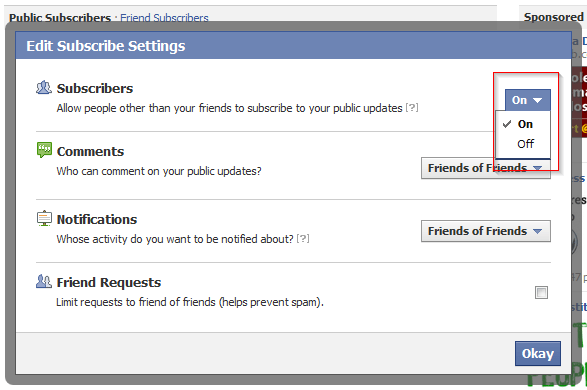 Facebook Subscribe settings