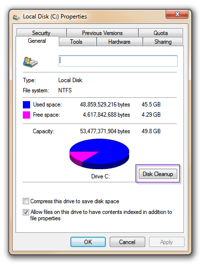 Disk Cleanup - Windows 7