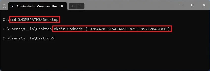 Command Prompt enable God Mode