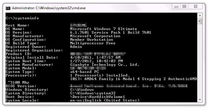 Systeminfo - Command Line Windows 7