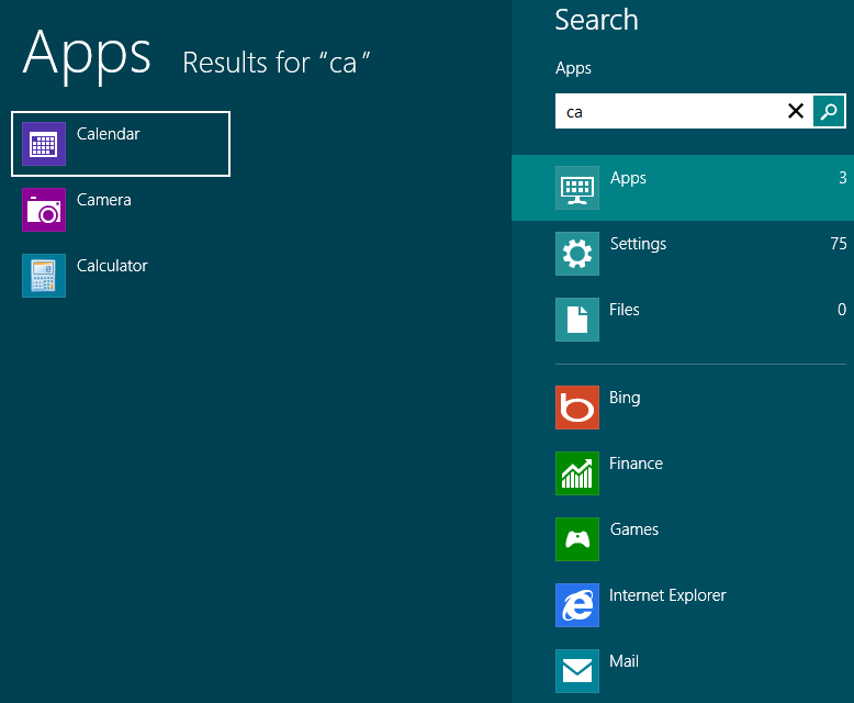 Win 8 search feature