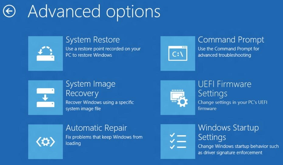 Advanced options Windows 8