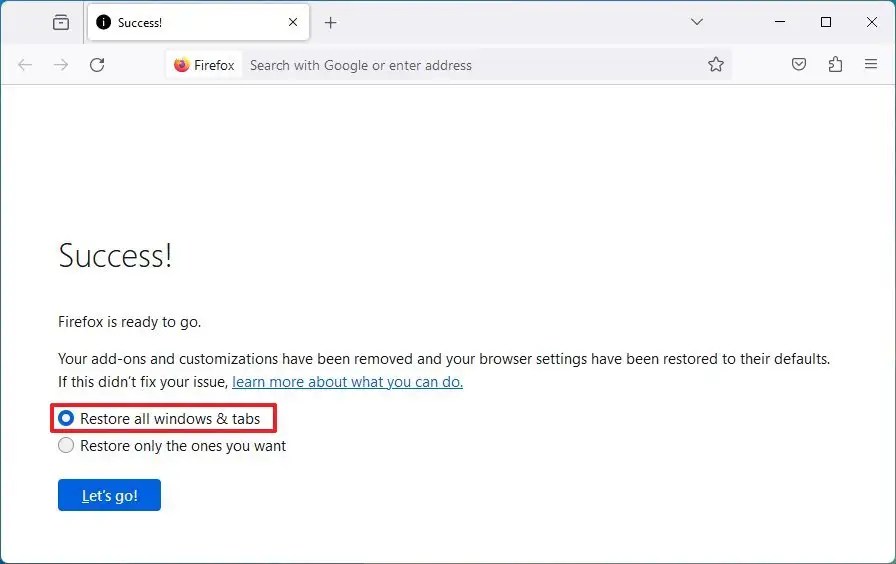Firefox restore session after reset