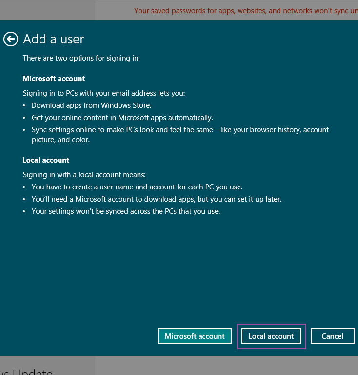 What's the difference between a Microsoft account vs. local account in