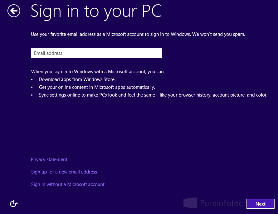MS account Win 8 signin