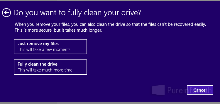 Win 8 notifcation securely erase