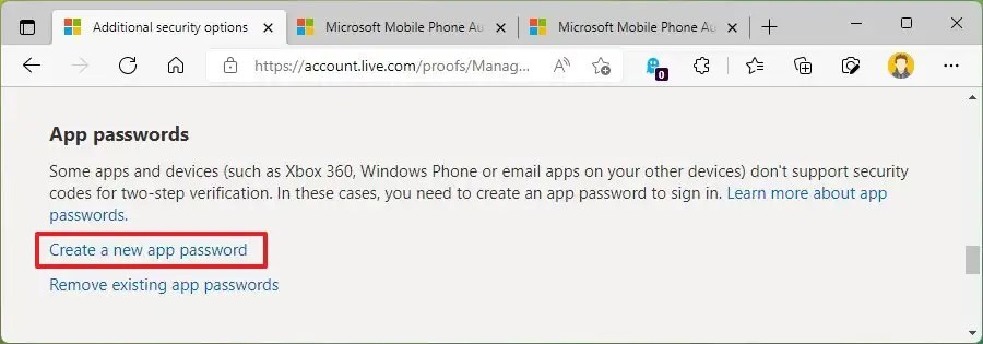 Create a new app password