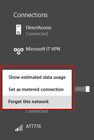 Forget this network option Windows 8.1 Update 