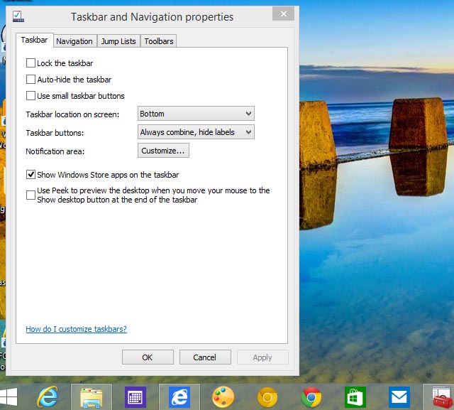 Taskbar new options in Windows 8.1 Update 1