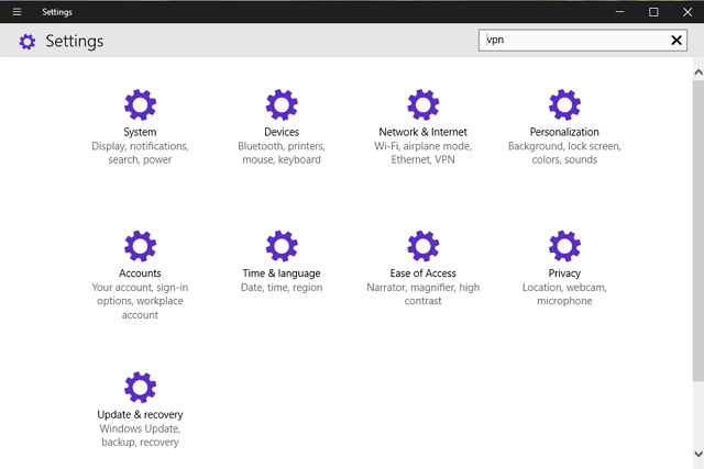 Settings app Windows 10 build 9901