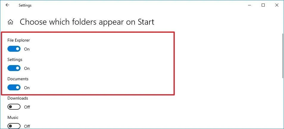 Start menu left icons