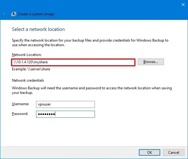 Windows 10 backup network credentials