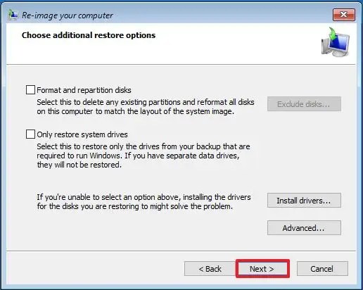 Select backup to restore