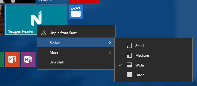 New Start context menus