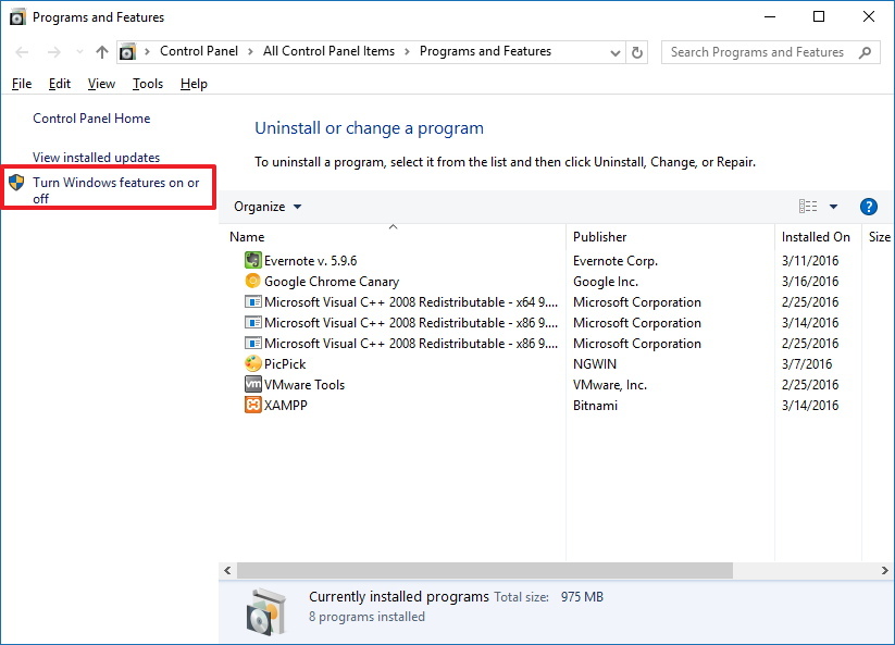 Windows özelliklerini açma veya kapatma