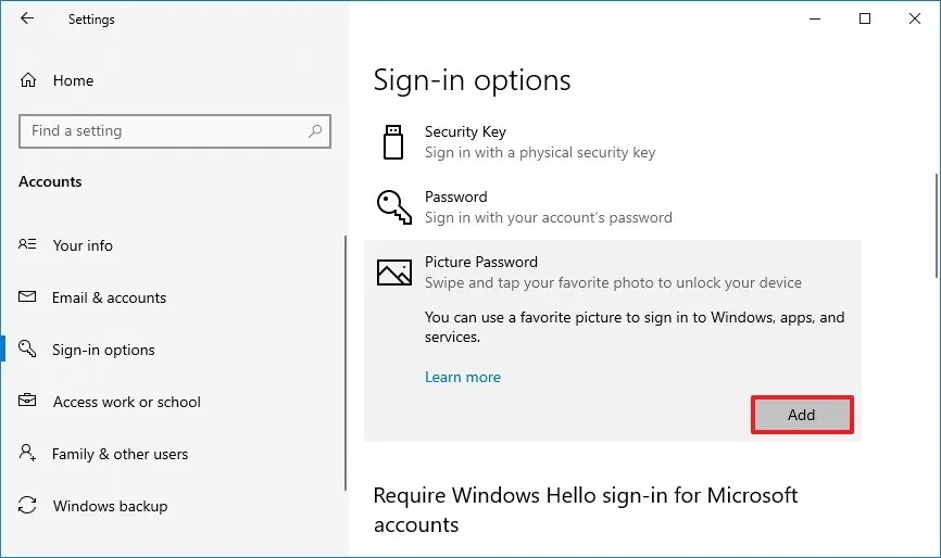 Windows 10 add picture password