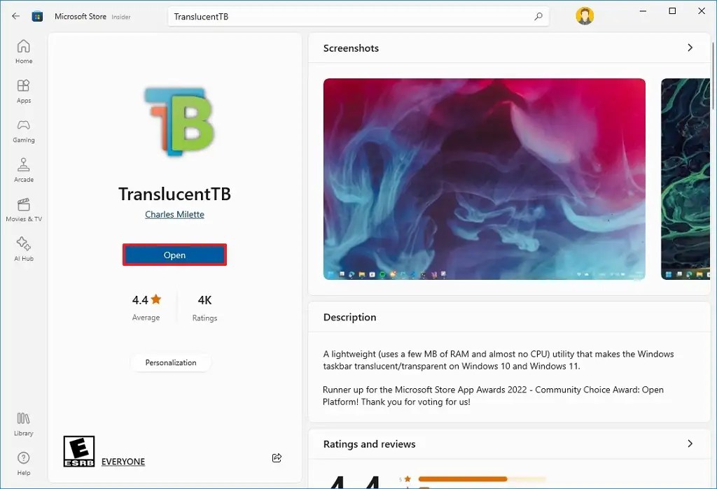 TranslucentTB for Windows 10