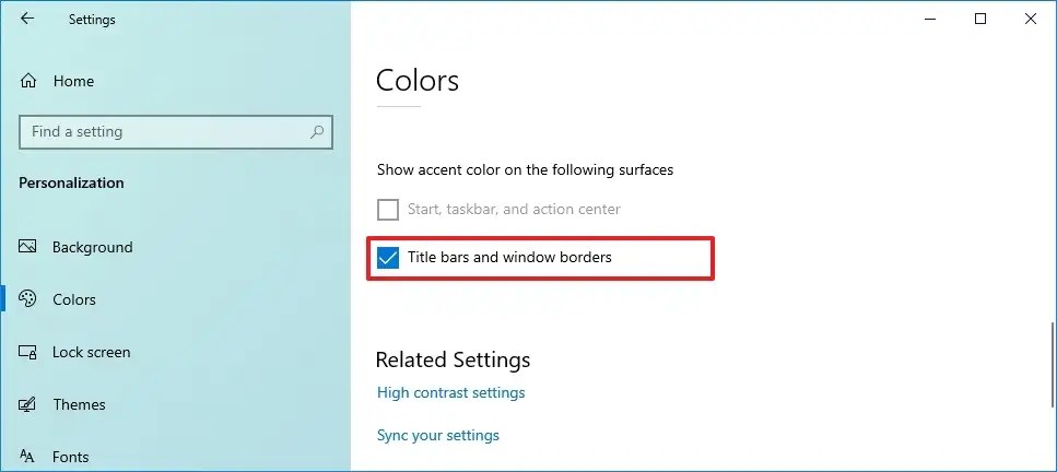 Enable accent color for title bars and borders