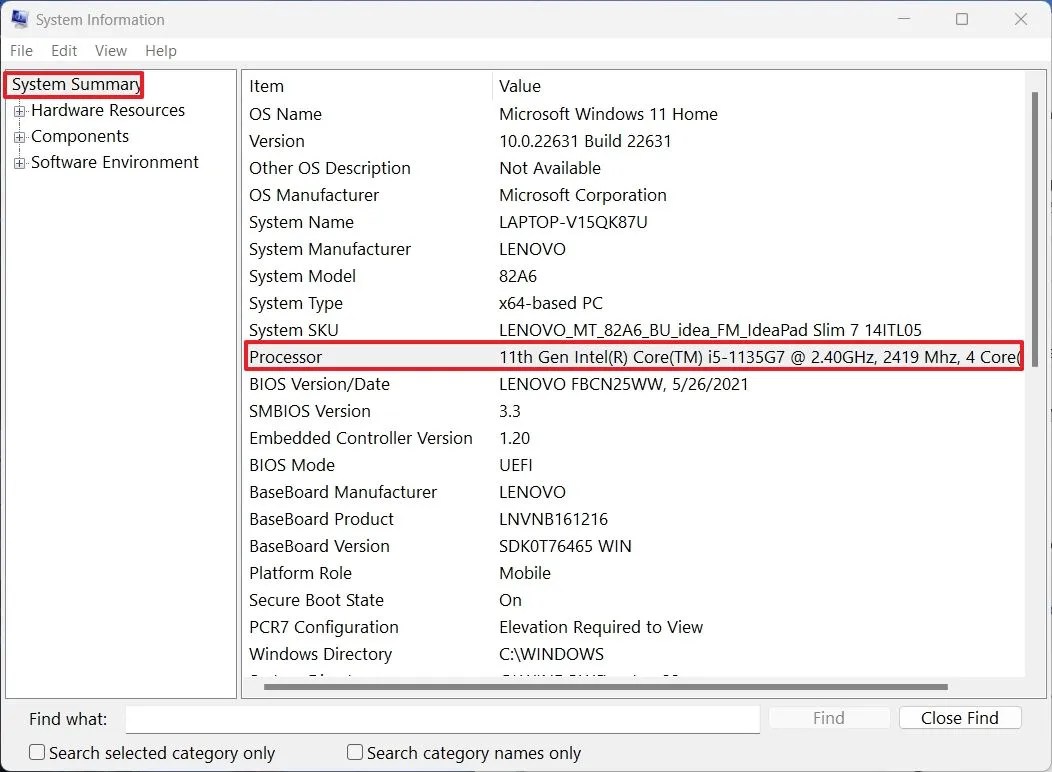 System Information Intel CPU details