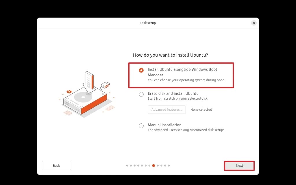 Linux setup dual-boot option