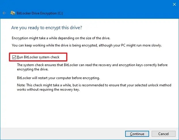 Windows 10 BitLocker system check