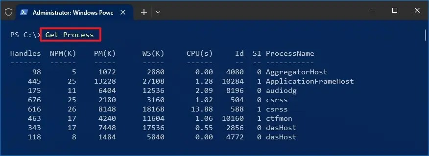 PowerShell list running apps
