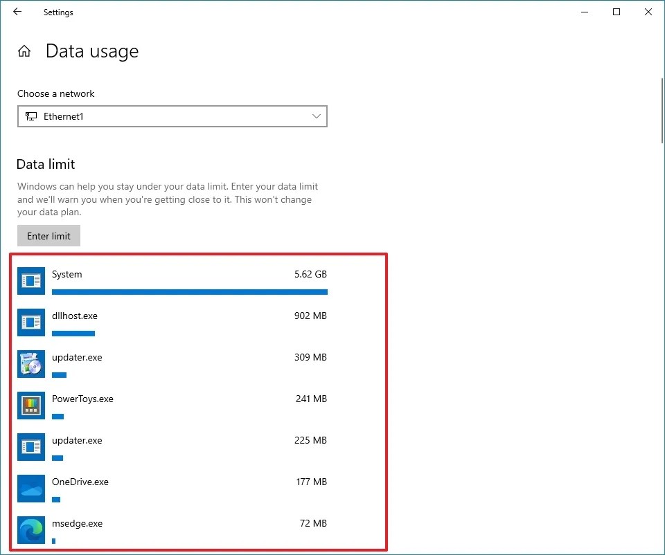 Windows 10 current data usage