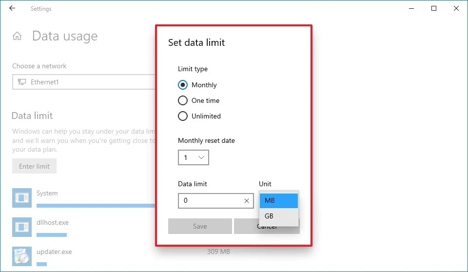 Windows 10 set data usage settings