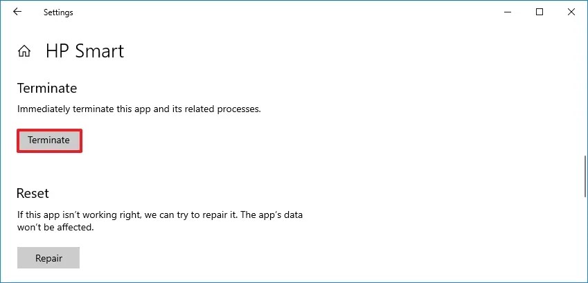 Terminate app using Settings app