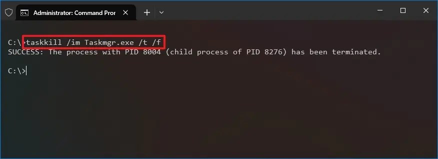 Command Prompt taskkill force close app