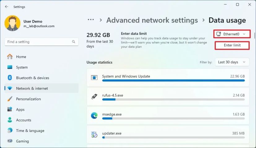 Windows 11 Data Usage Limit