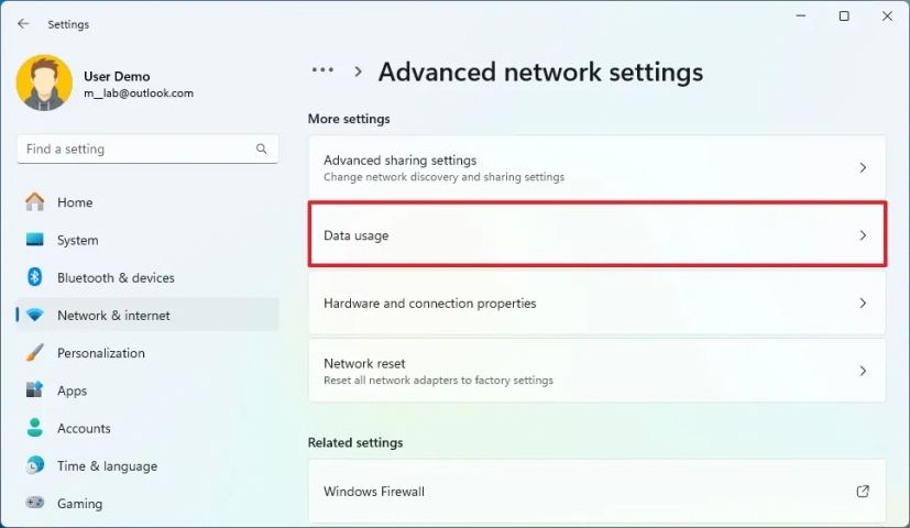 Windows 11 Data Usage settings location