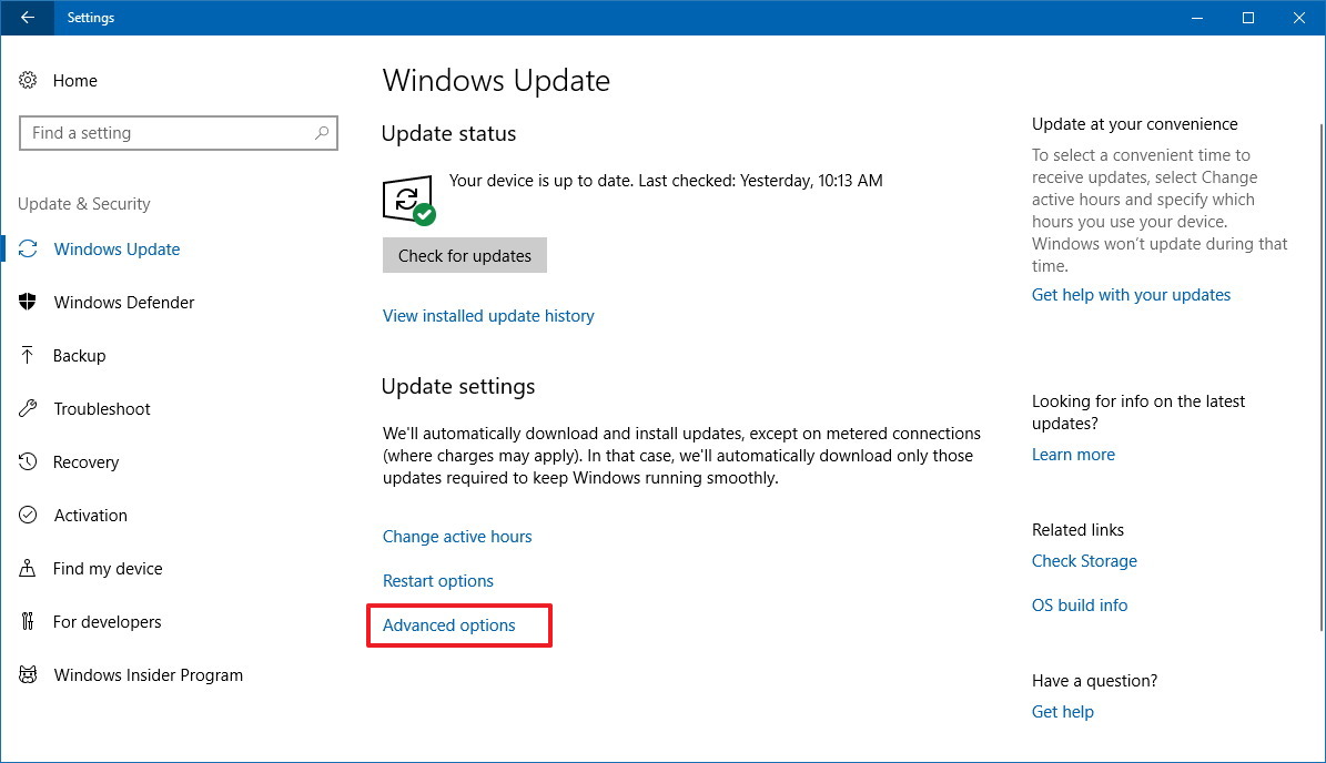 Windows Update settings