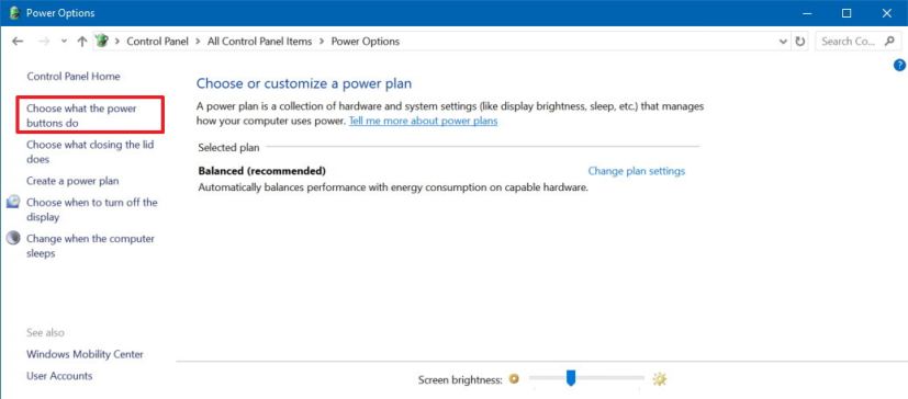 Power Options Control Panel