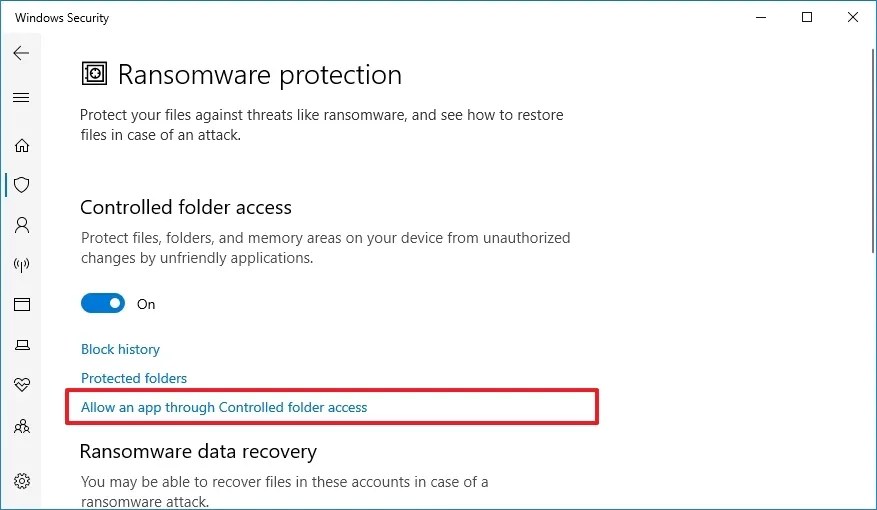 Allow app through Controlled folder access