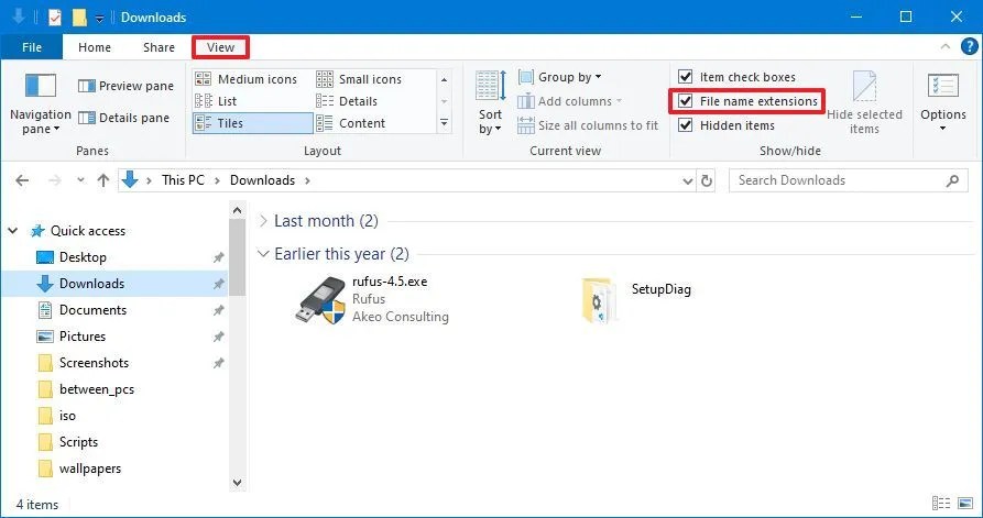 Show file extensions on File Explorer