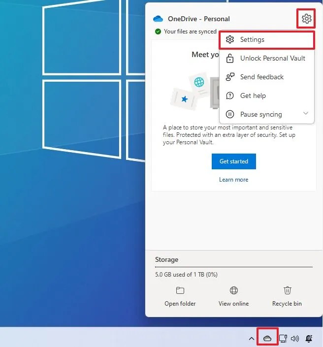 OneDrive open settings