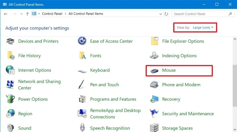 Control Panel Mouse settings
